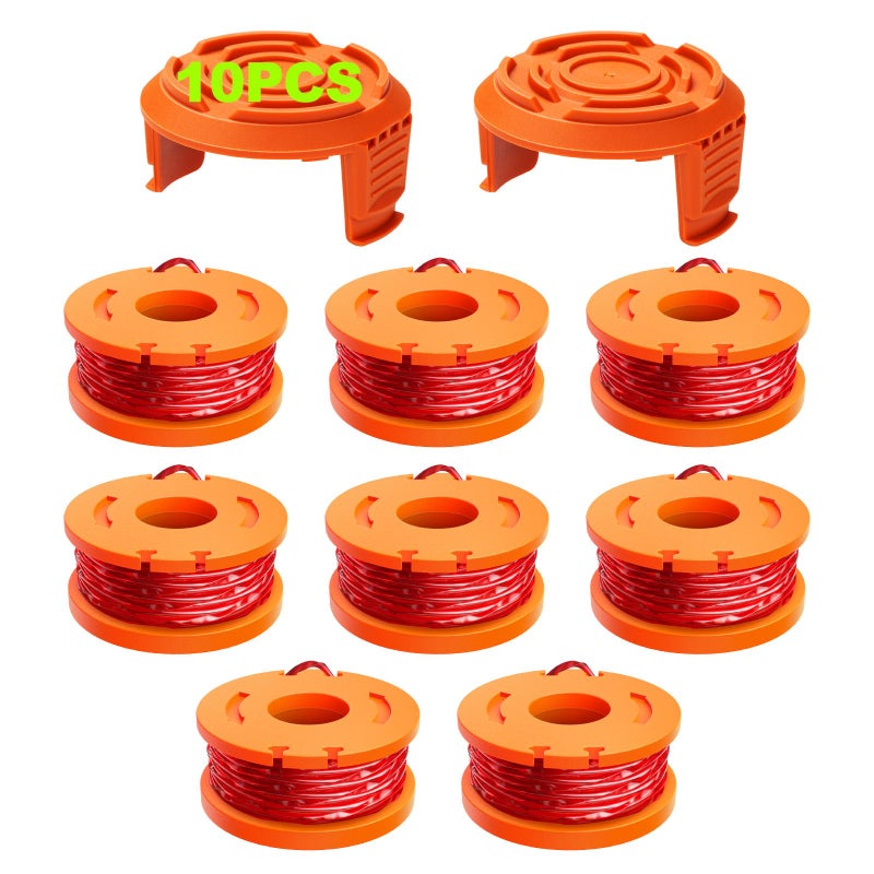 YWTESCH 10 Pack Trimmer Spool Line for Worx,(WA0010)Replacement Trimmer Spool Line for Worx,Trimmer Line Refills 0.065 inch for Worx,Suitable for Worx String Trimmers(8 Pack Grass Trimmer Line,2 Trimmer Cap) - Image 1